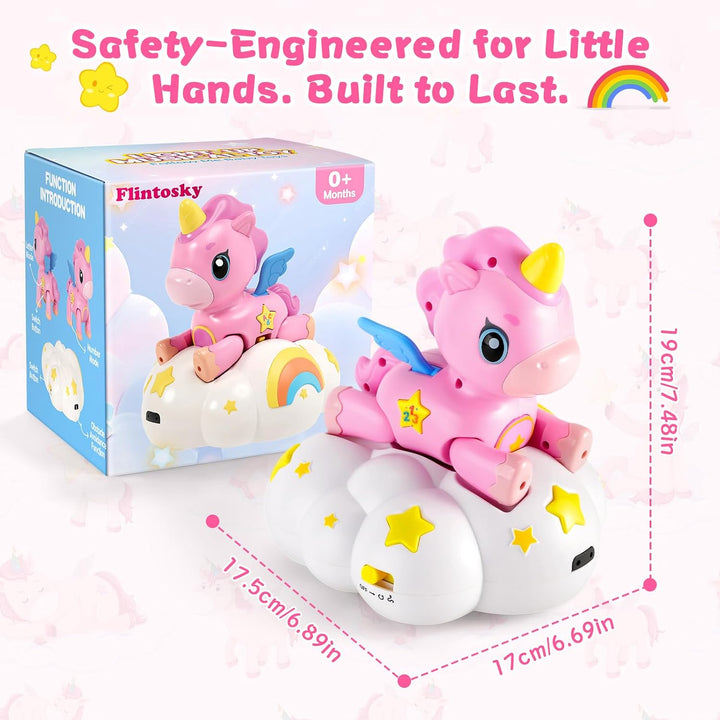 2-in-1 Einhorn Wolken Baby Spielzeug mit 3 Entwicklungsstufen für Tummy Time,Krabbeln mit Licht &amp; Mu