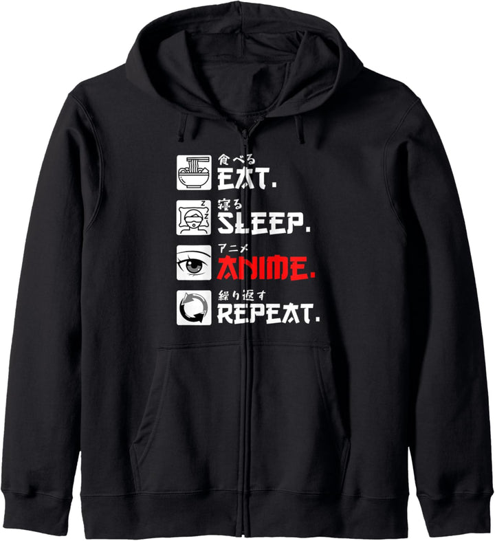 Lustiges Japan Kanji Eat Sleep Anime Repeat Anime und Manga Kapuzenjacke