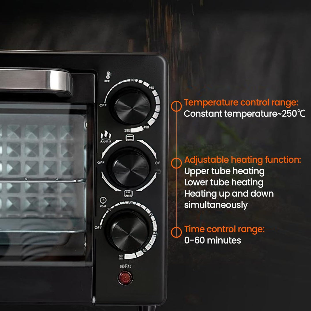 Elektrischer Ofen 22 l, Mini-Backofen mit Sichtfenster, mit 1 Rost und 1 Tablett, regelbarer Thermos