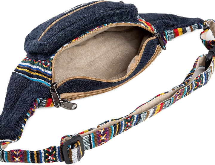 Freakmandu Unisex Hanf Gürteltasche – Fanny Packs, Hüftgürteltasche zum Umhängen, Boho Hippie Stil,