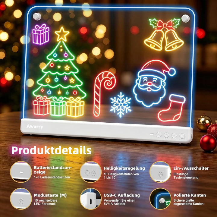 LED Zeichenbrett, Awatty Wiederaufladbare Doodle Notiztafel für Kinder 16 Zoll LED Maltafel mit 10 L