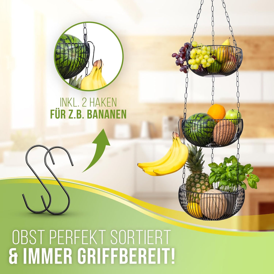 BS Obstkorb hängend – hochwertiger Hängekorb im modernen Stil Aufbewahrung Obst und Gemüse – Obstsch