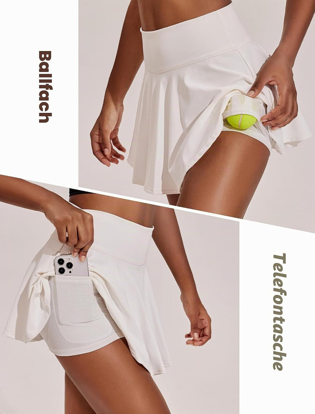 PINSPARK Damen Plissiert Tennis Skort hohe Taille mit Innen-Shorts Taschen | Weiches elastisches Mat