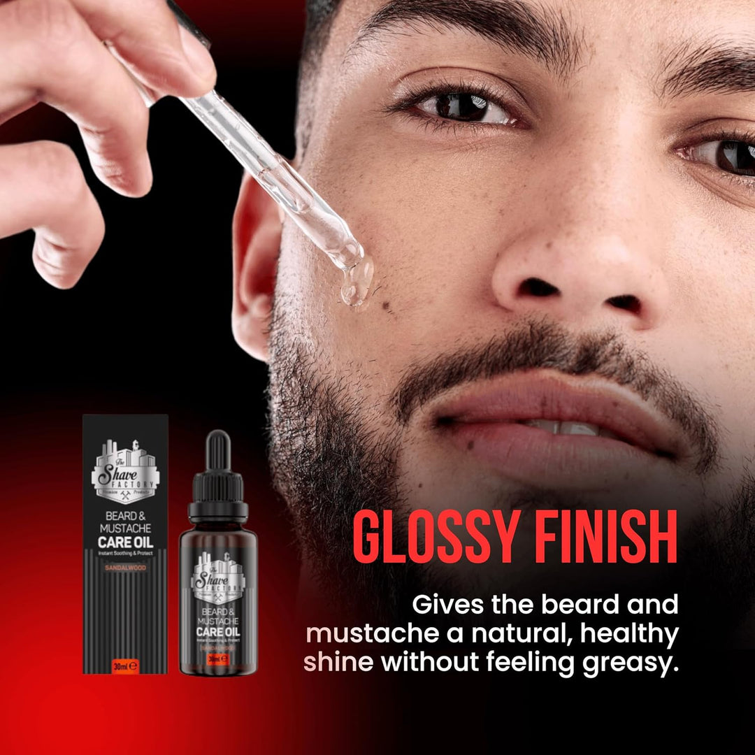 The Shave Factory Beard and Mustache Care Oil - Bart- und Schnurrbart-Pflegeöl mit Sandelholz – die