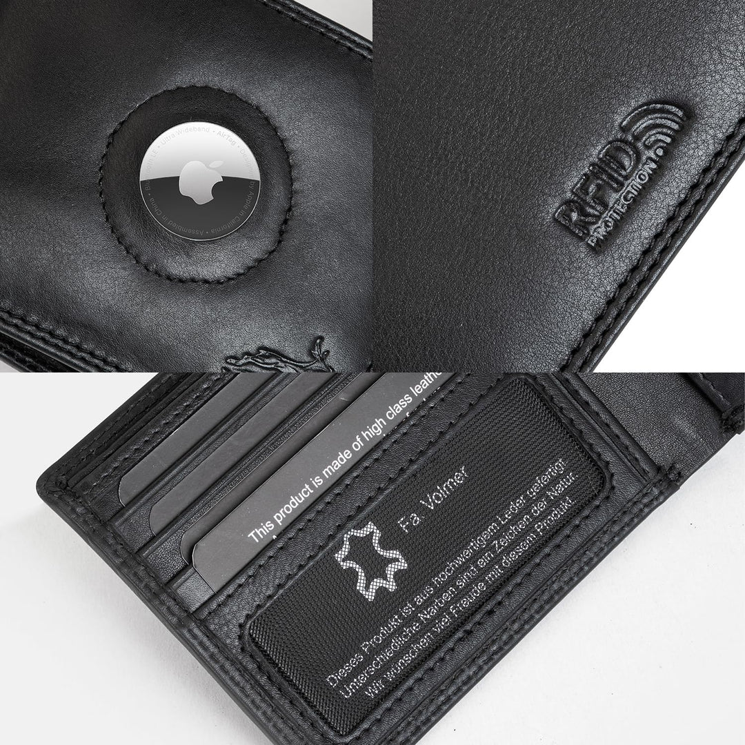 Fa.Volmer ® Leder Geldbörse Herren mit RFID-Schutz - AirTag-Fach - extra-stabile Doppelnaht - 6 Fäch