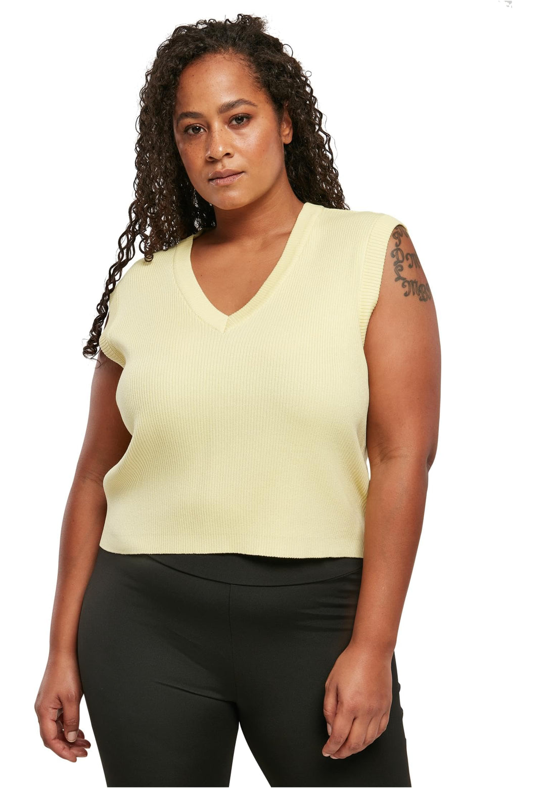 Urban Classics Damen Pullunder Ladies Short Knittd Slip On, V-Ausschnitt Oberteil aus Strick für Fra