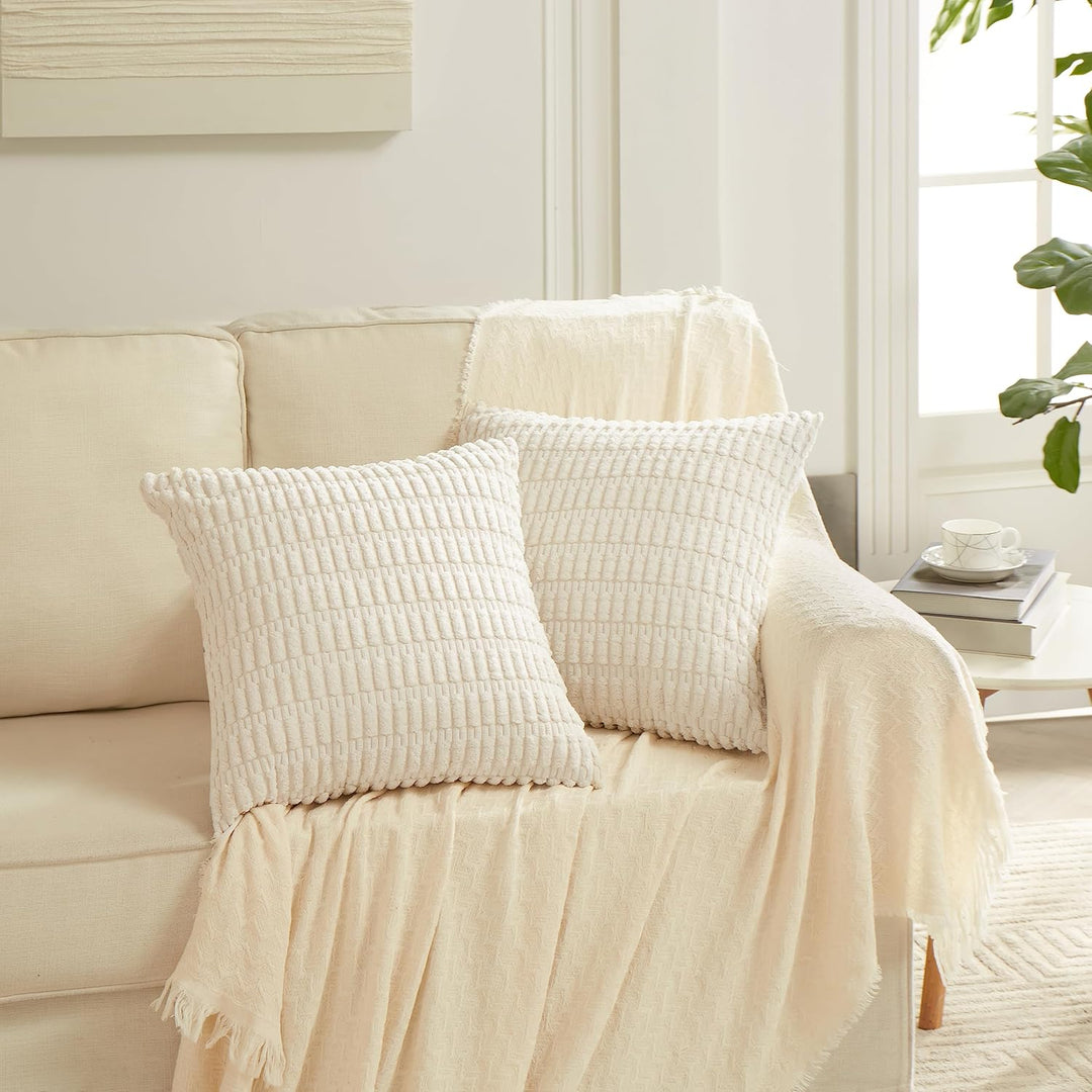 4er Set Boho Kissenbezug 30x30 Neutral Flauschig Kissenbezüge Kordsamt Kissenhülle Dekokissenbezug S