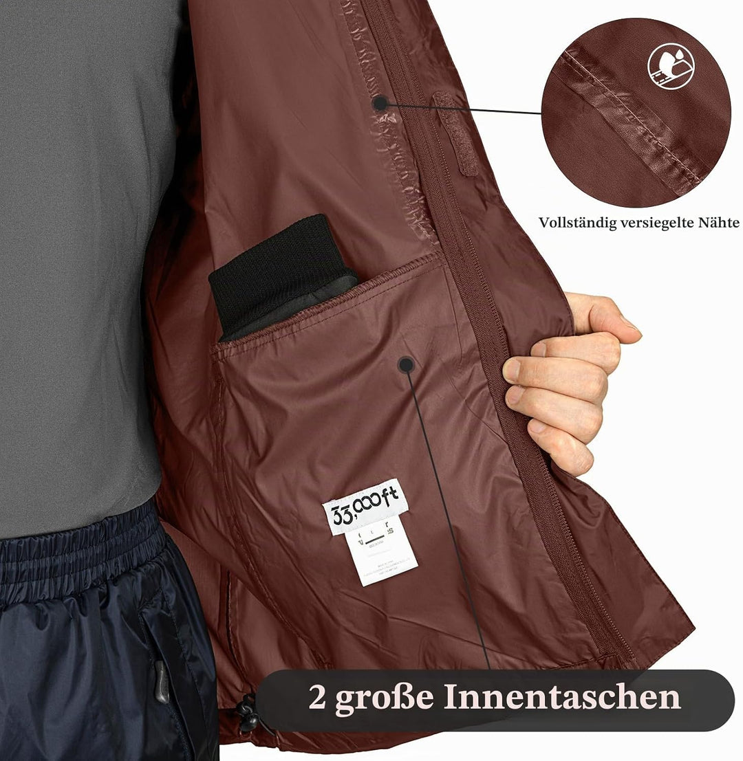 33,000ft Regenjacke Herren Leicht Wasserdicht Faltbare Regenmantel Fahrrad | Atmungsaktiv Outdoorjac