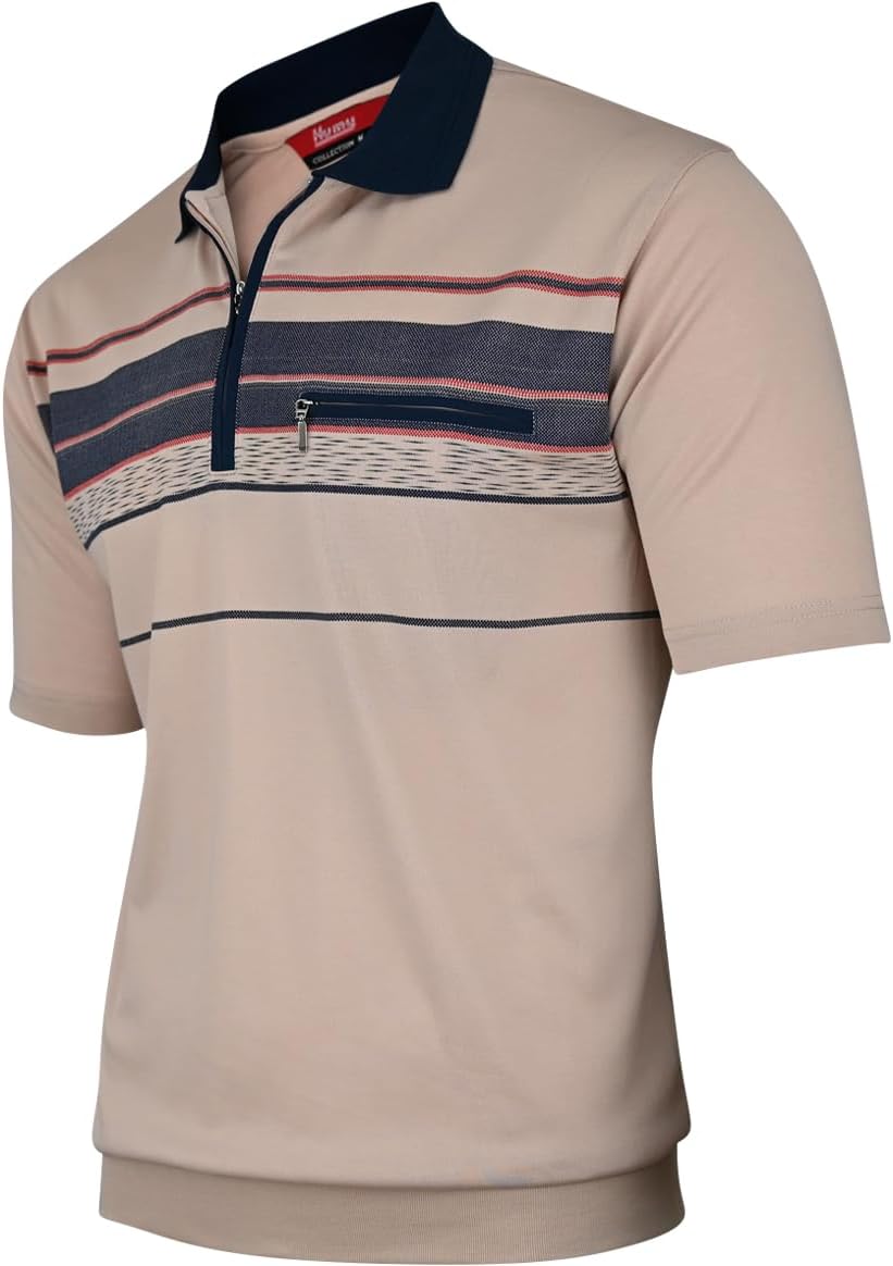 Soltice Poloshirts Herren Kurzarm, Gestreifte Polohemden mit Brusttasche, Blousonshirts aus Baumwoll