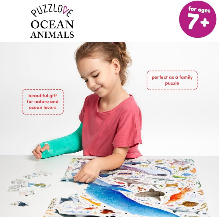 Puzzlove Ocean Animals 200 Teile Lernpuzzle für Kinder 7+, Bodenpuzzle, Meeresleben Ozeantiere (200
