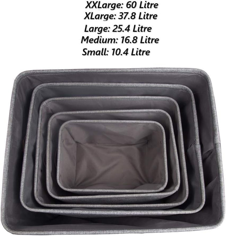Mangata Faltbare Aufbewahrungskörbe mit Deckel,[4 Pack] Grau Canvas-Stoff Aufbewahrungsbox für Spiel