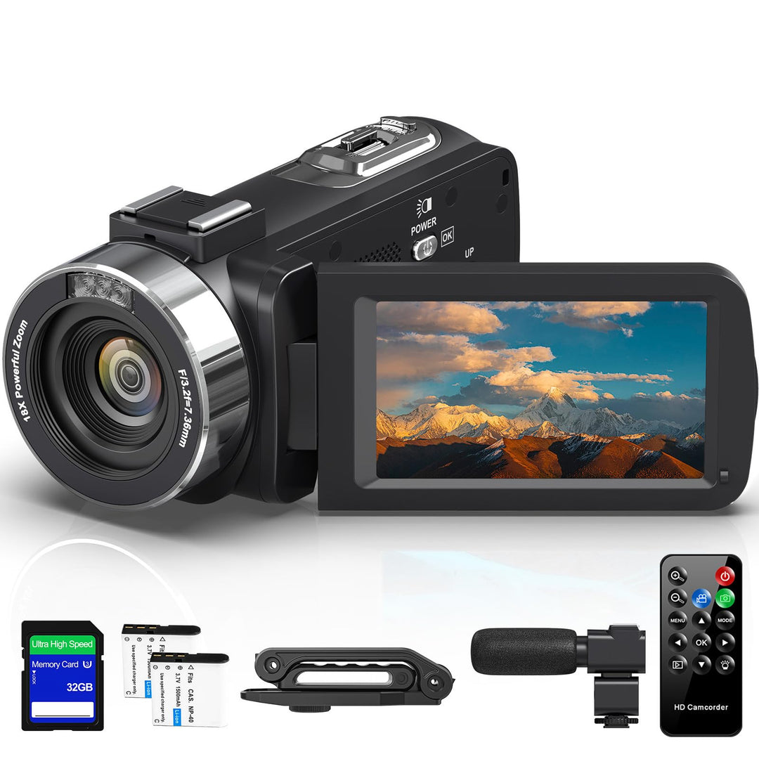 Videokamera 4K Camcorder, HD 80MP 30FPS IR Nachtversion Vlogging Kamera, 3.0-Zoll IPS Bildschirm 18X