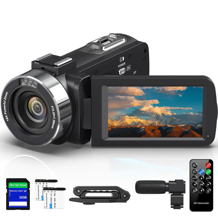 Videokamera 4K Camcorder, HD 80MP 30FPS IR Nachtversion Vlogging Kamera, 3.0-Zoll IPS Bildschirm 18X