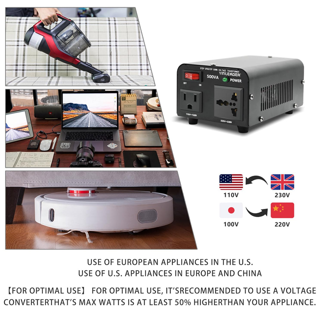Yinleader 500W 230V bis 110V USA Spannungswandler Ringkern-Transformator 500VA - In: 110V oder 220V
