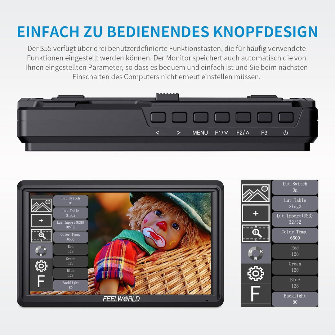 Feelworld S55 5.5 Zoll DSLR Kamera Field Monitor Small Full HD 3DLUT 1920x1152 IPS Peaking Focus Vid