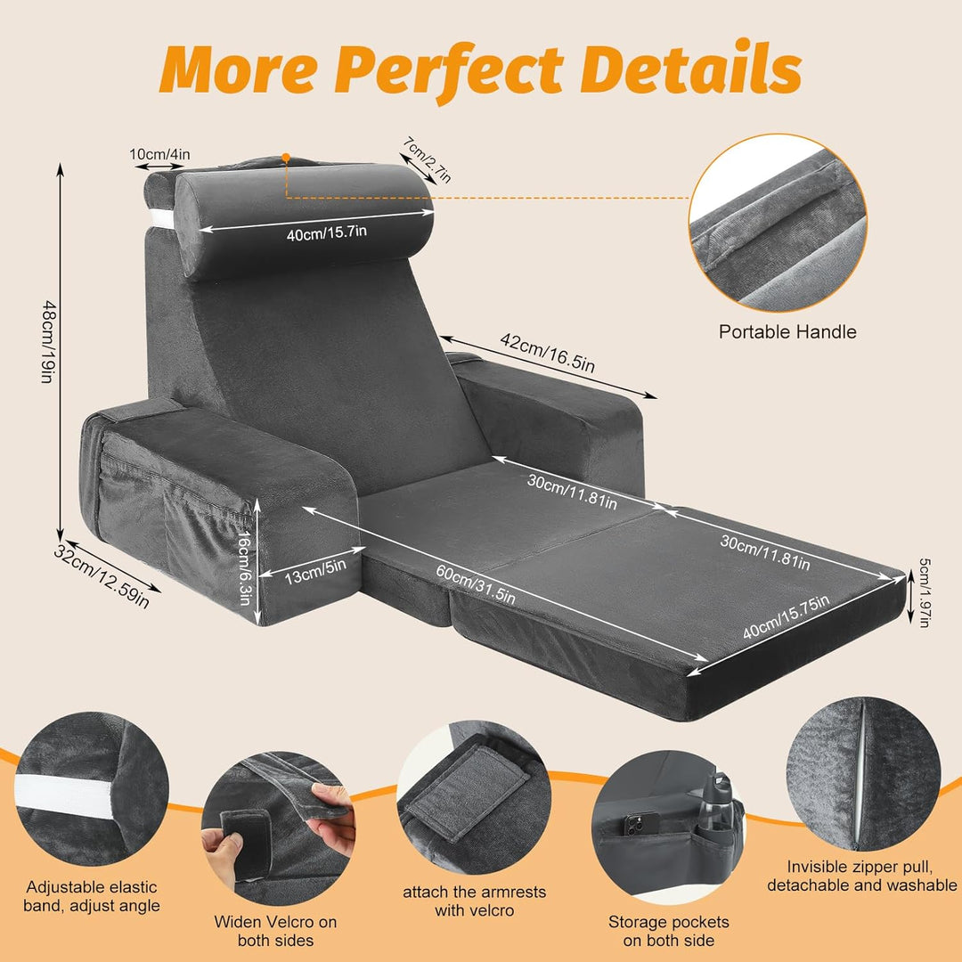 Lesekissen für Bett und Sofa, Rückenkissen aus Memory Foam mit Nackenkissen und Abnehmbaren Armlehne