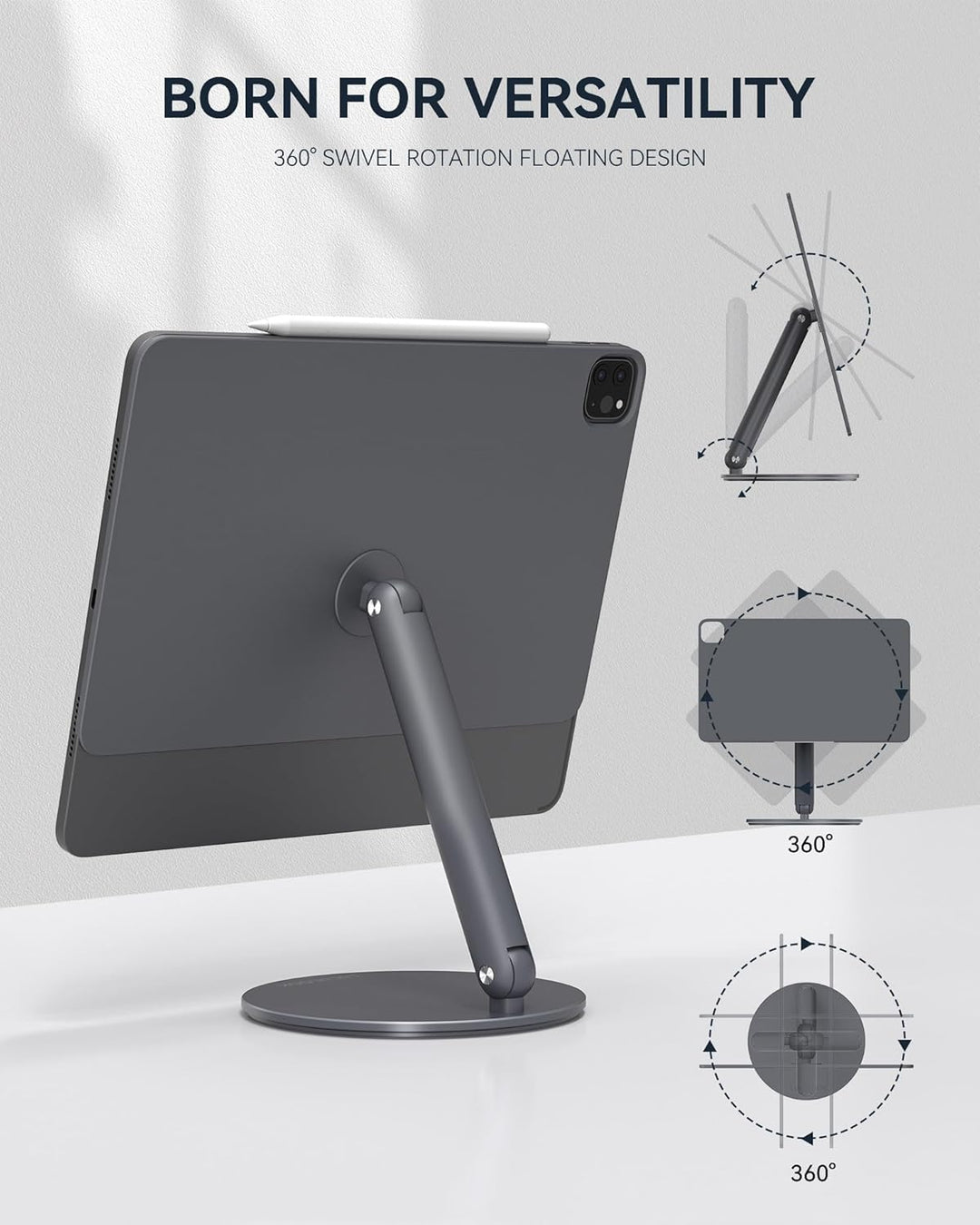 LULULOOK Drehbar Magnetisch iPad Ständer, Faltbar iPad Pro Ständer mit 360° Schwenk Basis, Aluminium