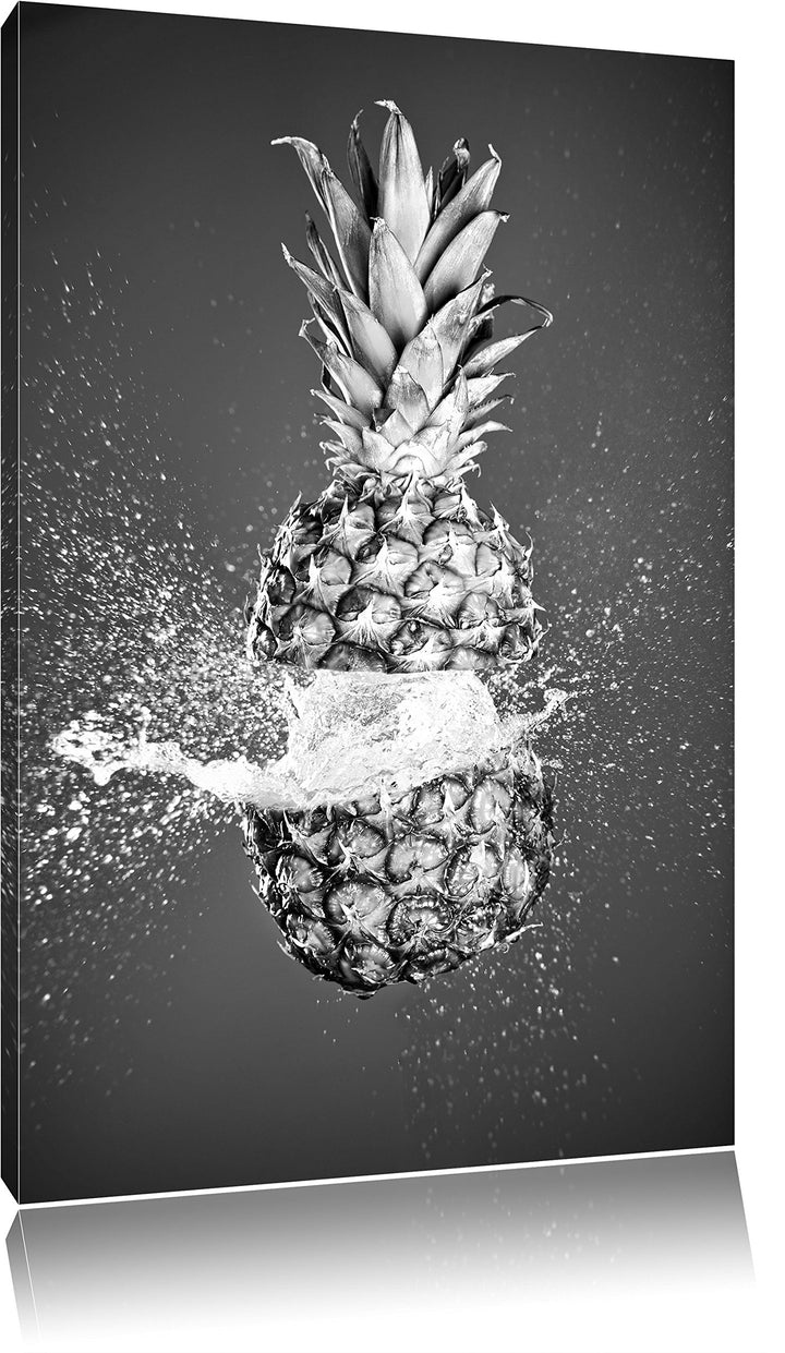 Pixxprint Ananas mit Wasser bespritzt Kunst B&W, Format: 100x70 auf Leinwand, 100x70