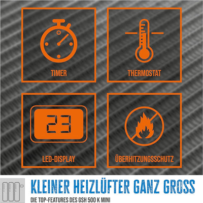 Güde Steckdosen-Heizlüfter GSH 500 K mini (230 V, 500 W Heizleistung, 28,46 m³/h Gebläseleistung, PT