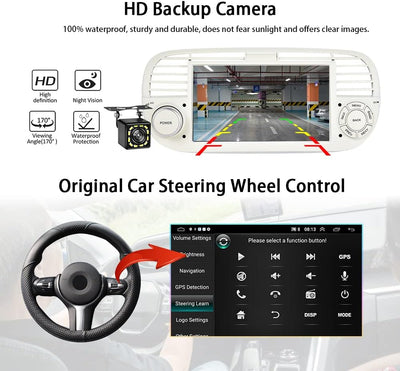 7-Zoll Doppel Din Android Autoradio für FIAT 500 2007 2008 2009 2010 2011 2012 2013 2014 2015 Touchs