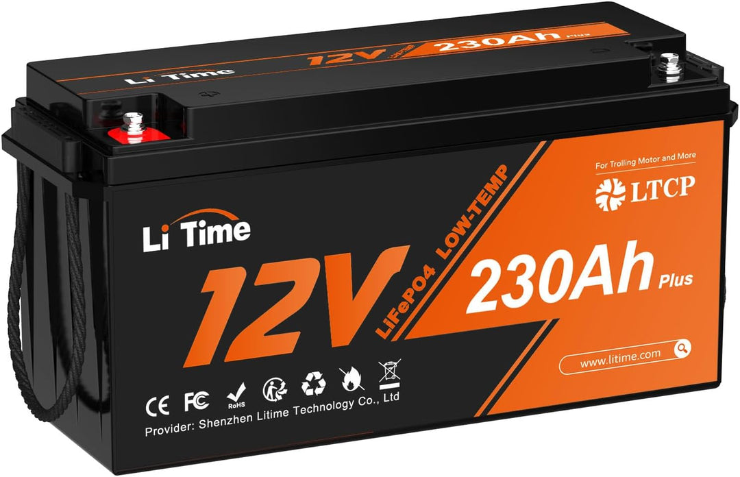 Litime 12V 230Ah Plus Low-Temp-Schutz LiFePO4 Batterie Eingebautes 200A BMS, Max 2944Wh Energie, Lit