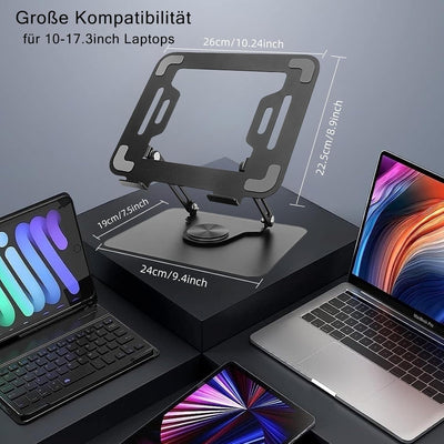 Laptop Stand with 360° Rotating Base, Height-Adjustable Laptop Stand, Ergonomic Foldable Notebook St