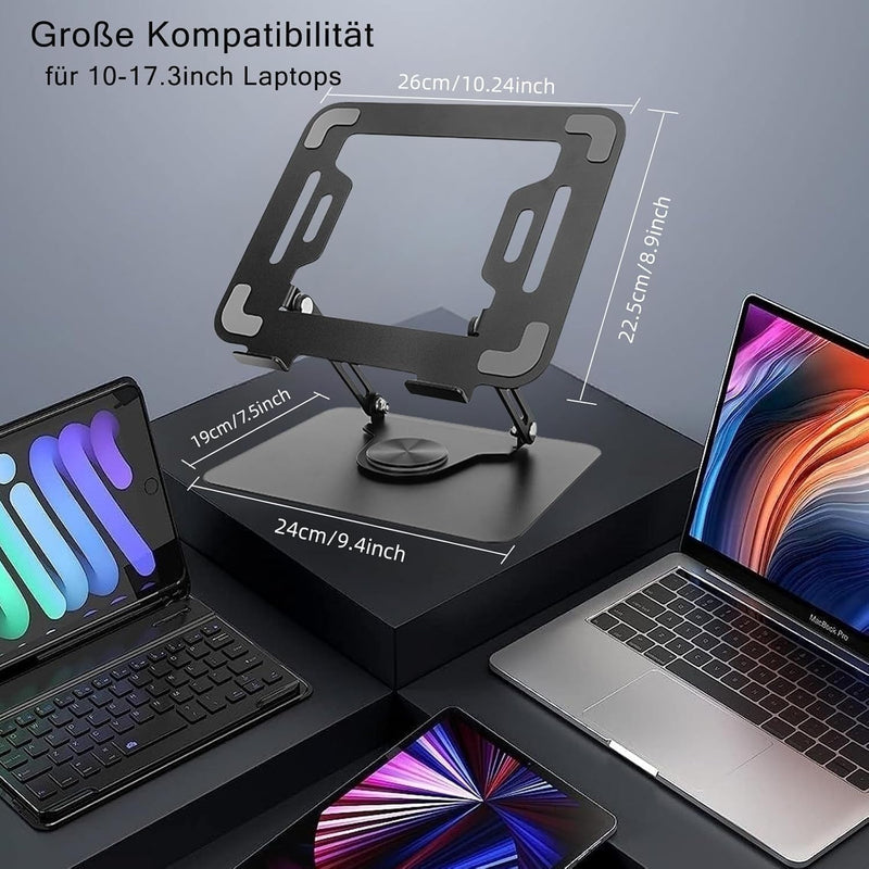 Laptop Stand with 360° Rotating Base, Height-Adjustable Laptop Stand, Ergonomic Foldable Notebook St