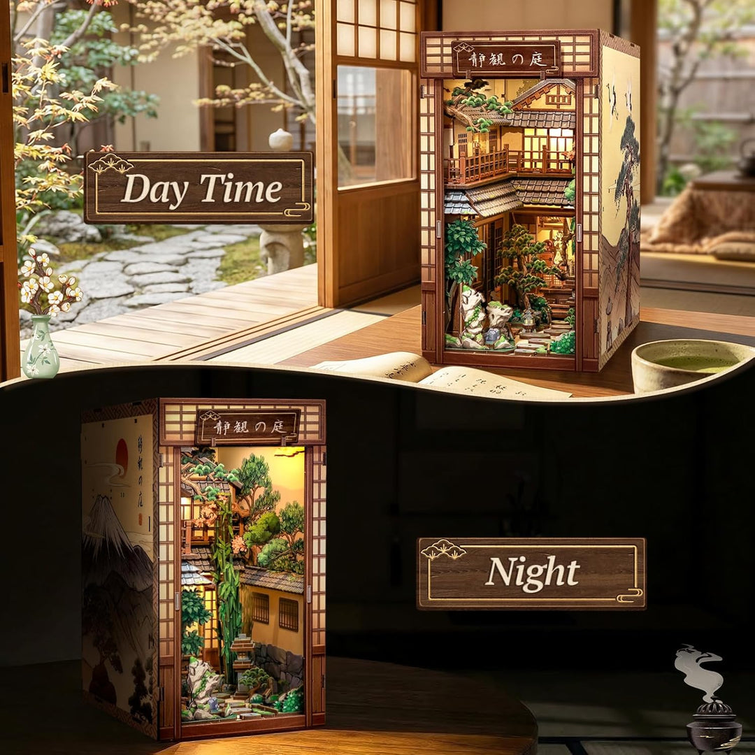 CUTEBEE Book Nook Kit - Puppenhaus Bausatz für Erwachsene, Japanisches Miniaturhaus mit LED Beleucht