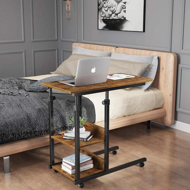 Dripex Schreibtisch Beistelltisch mit Rollen Laptoptisch Höhenverstellbar, aus Holz, Sofatisch Nacht