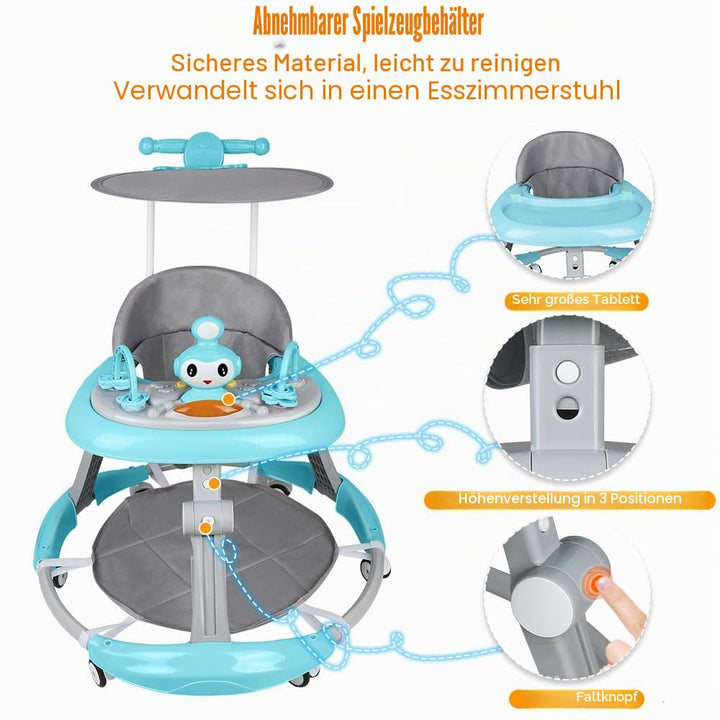 5-in-1 Lauflernhilfe für Babys, mit verstellbaren Höhen, Gehfrei Babywalker ab 6 Monate, bis zu 25 k