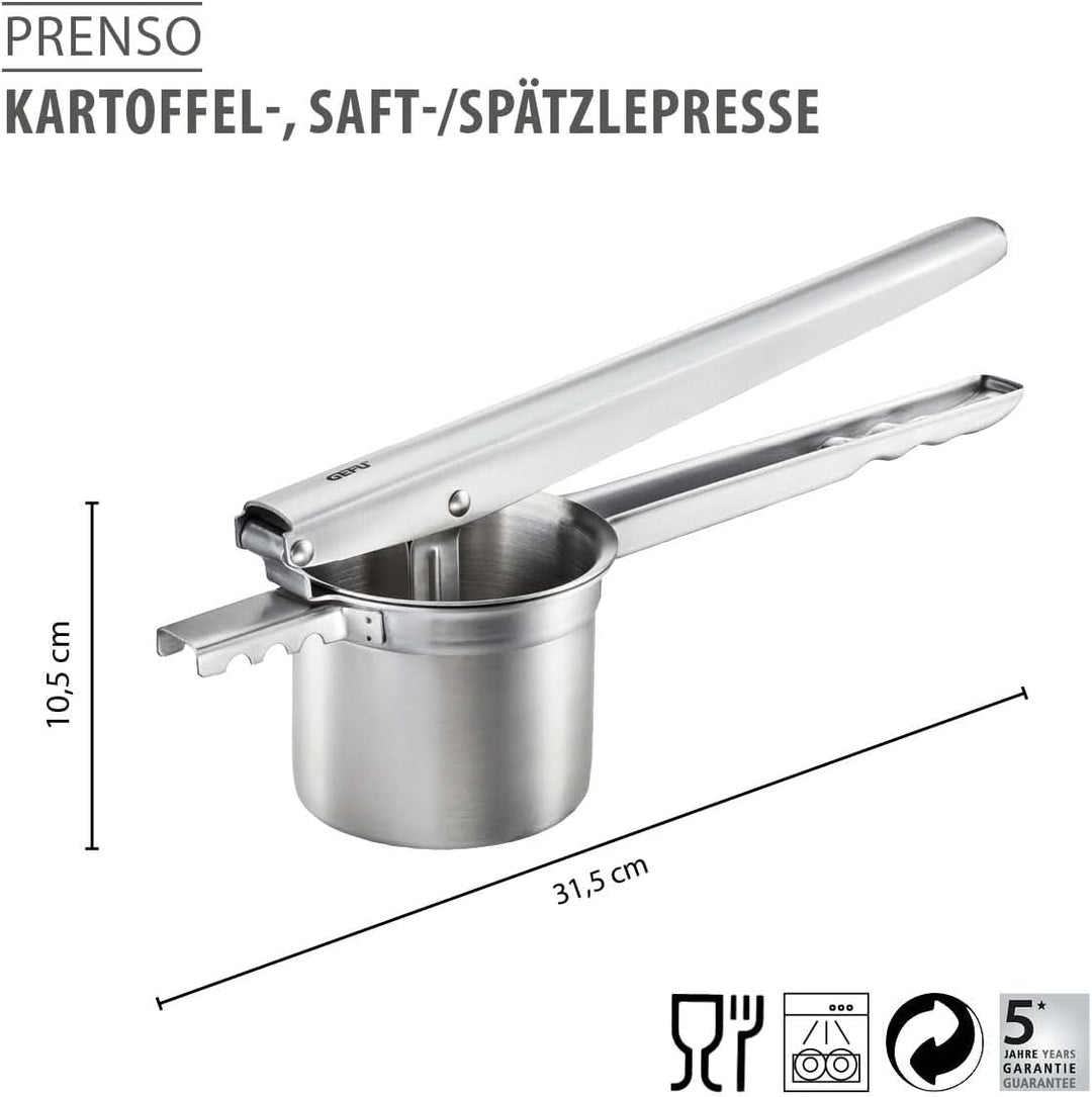 GEFU 89440 Kartoffel-, Saft- und Spätzlepresse PRENSO, für feines Kartoffelpüree, selbstgemachte Spä