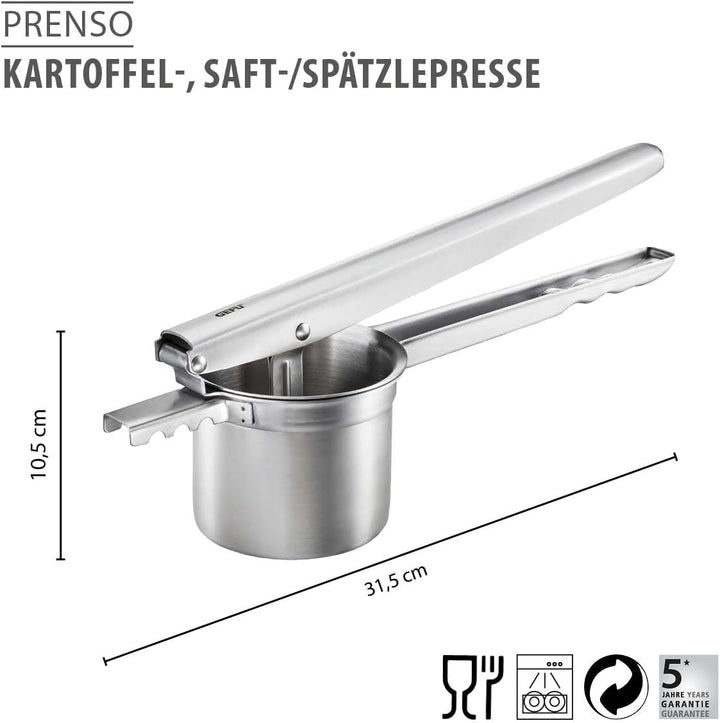 GEFU 89440 Kartoffel-, Saft- und Spätzlepresse PRENSO, für feines Kartoffelpüree, selbstgemachte Spä