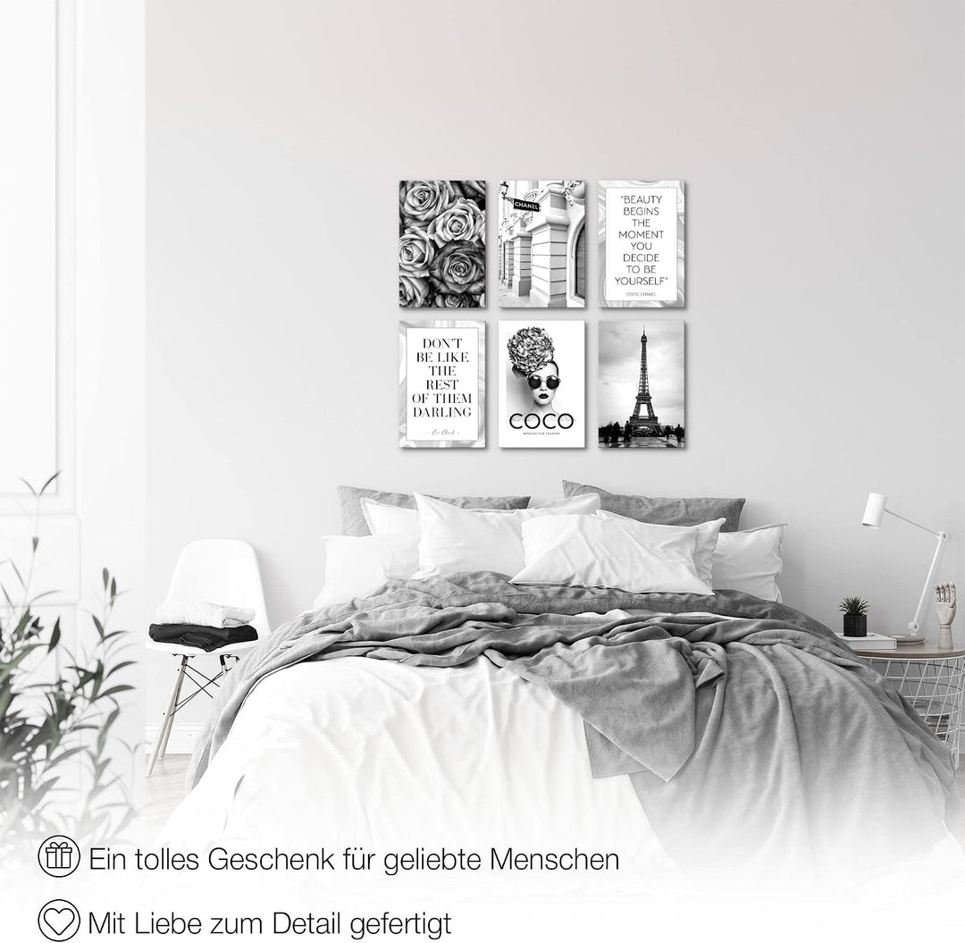 Novart Wandbilder Set Fashion Coco - KOMPLETT AUFHÄNGFERTIG - Made in Germany - Moderne Bilder Wohnz