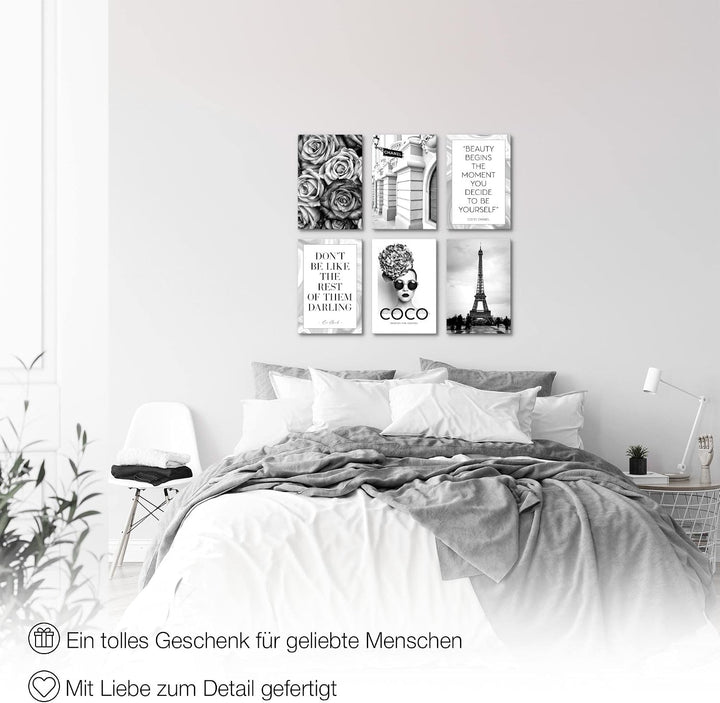 Novart Wandbilder Set Fashion Coco - KOMPLETT AUFHÄNGFERTIG - Made in Germany - Moderne Bilder Wohnz