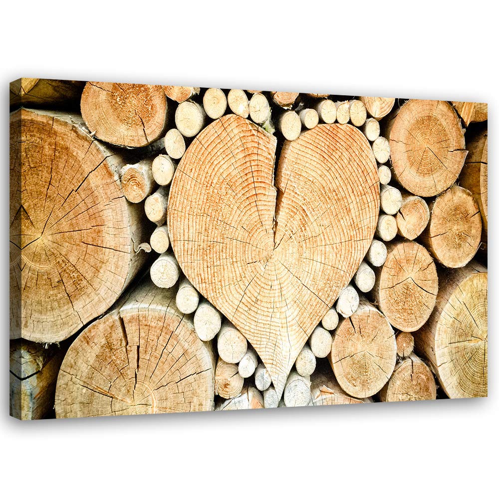 Feeby Vlies Leinwandbild Herz Aus Holz 80x60 cm Wand Bild Kunstdruck Deko Wohnzimmer Wohnungs Deko R