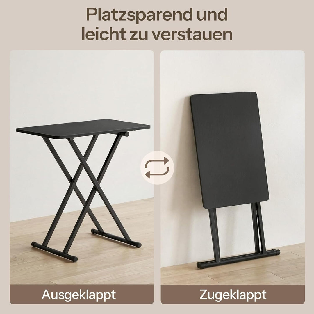 HOOBRO Beistelltisch Klappbar, Kleiner tabletttisch, verstellbare Höhe Klapptische, 60 x 40 x 60 cm,