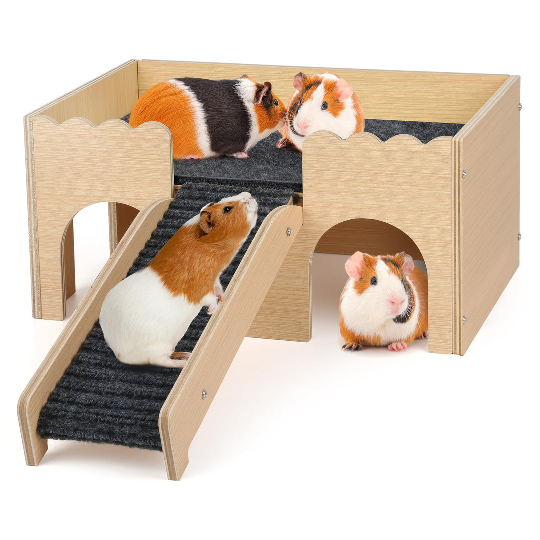 Mehrstöckiges Meerschweinchen Versteck mit Treppe und Matten – Extra Gross Meerschweinchen Schloss A