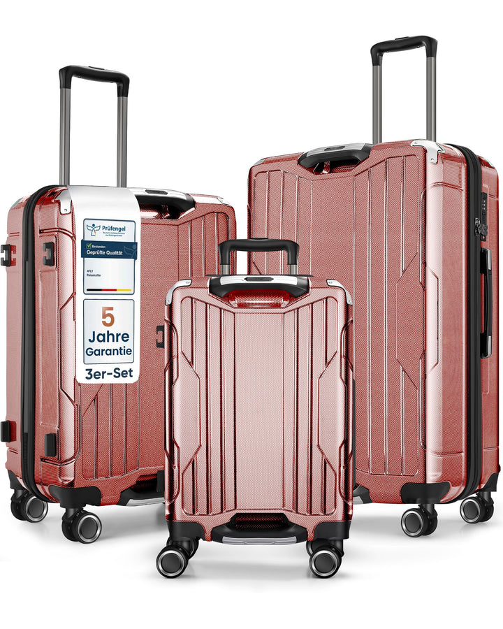 Aluminium-Rahmen Hartschalen-Reisekoffer Set 3-teilig Ultraleicht (M/L/XL) – TSA-Schloss, 4 Spinner-