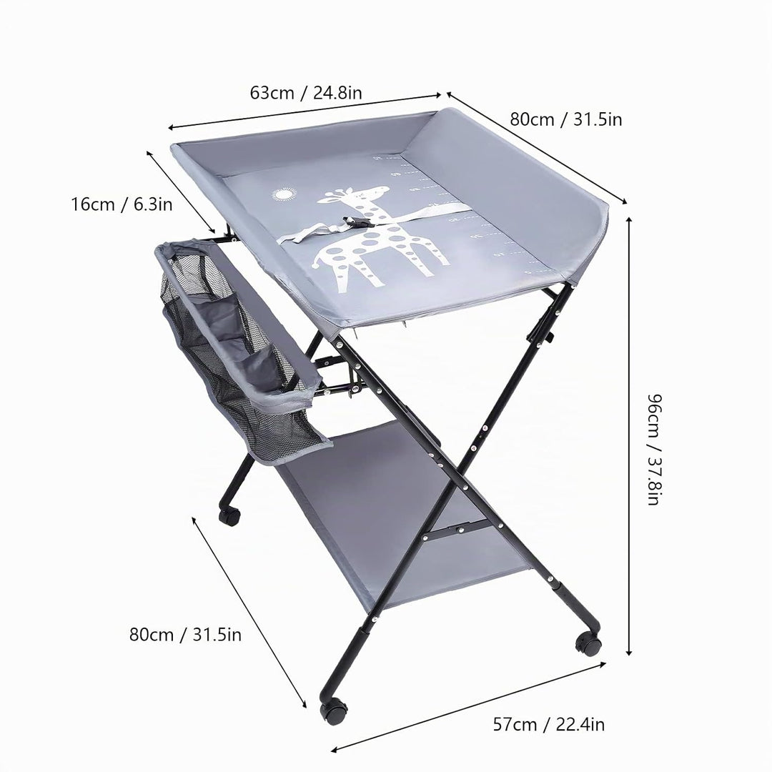 Klappbarer Wickeltisch Baby Wickelkommode Mobiler Wickelregal Höhenverstellbar, 25kg Tragfähigkeit f