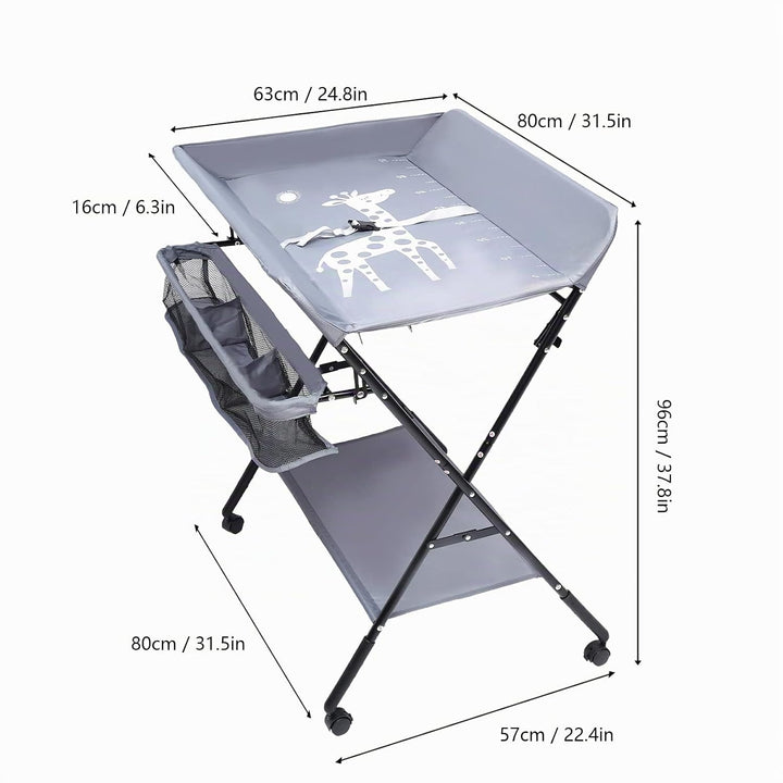 Klappbarer Wickeltisch Baby Wickelkommode Mobiler Wickelregal Höhenverstellbar, 25kg Tragfähigkeit f
