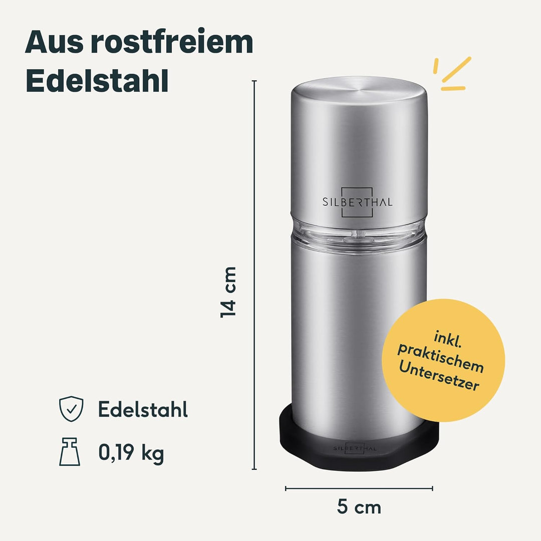 SILBERTHAL Muskatnuss Mühle für fein gemahlene Muskatnuss - Muskatreibe mit Aufbewahrung aus Edelsta
