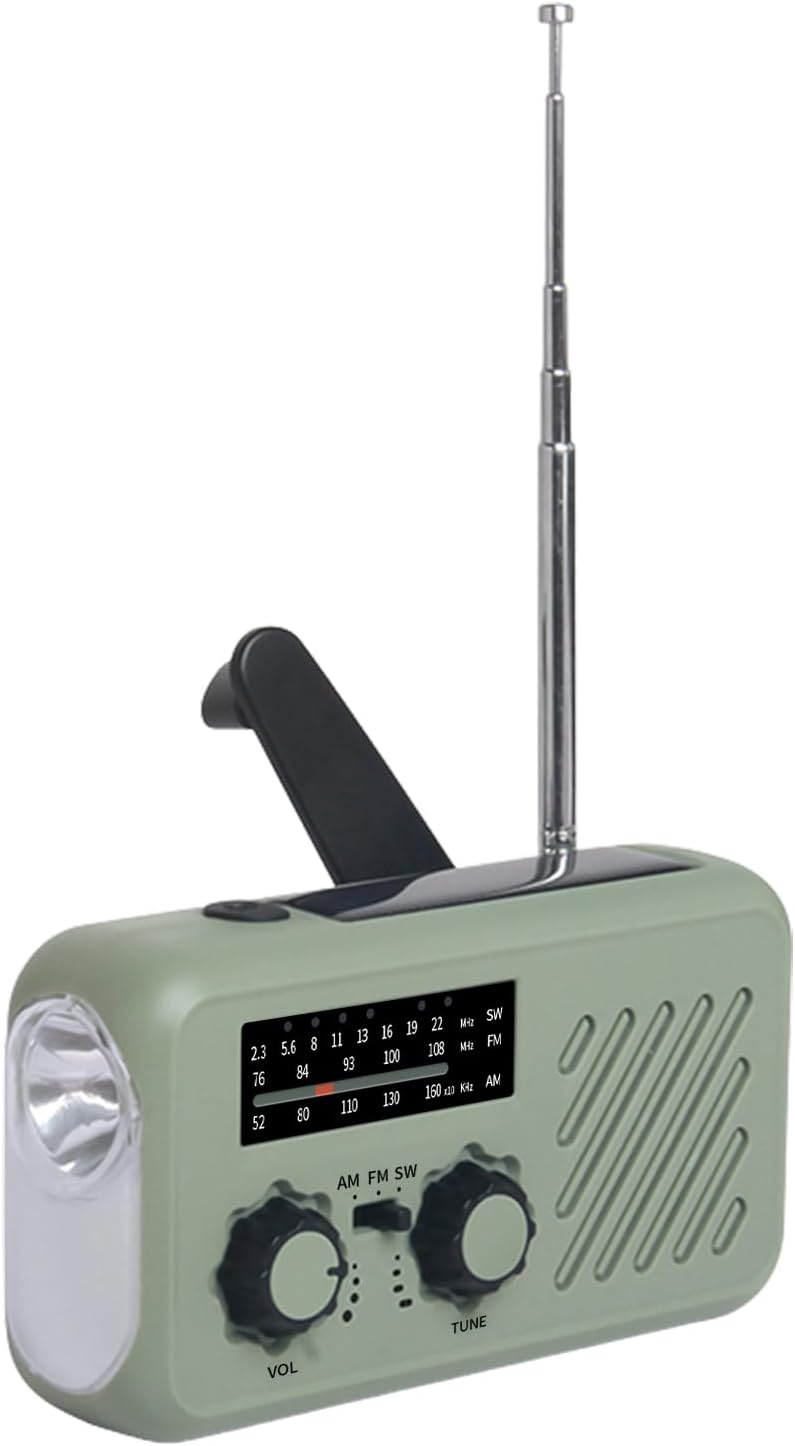 BOROCO Notfall-Solarradio, Selbstbetriebenes Kurbelradio mit LED-Taschenlampe, SOS-Alarm,AM/FM Wette