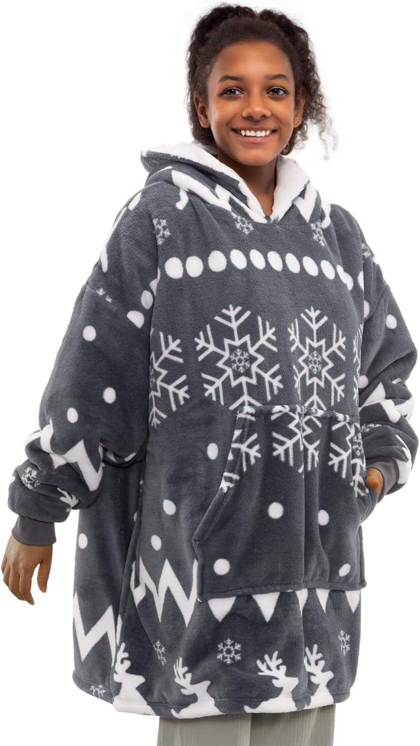HOMELEVEL Kinder Sherpa Hoodie Pullover - Pulli mit Kapuze für Jungs und Mädchen - Kuschel Sweatshir