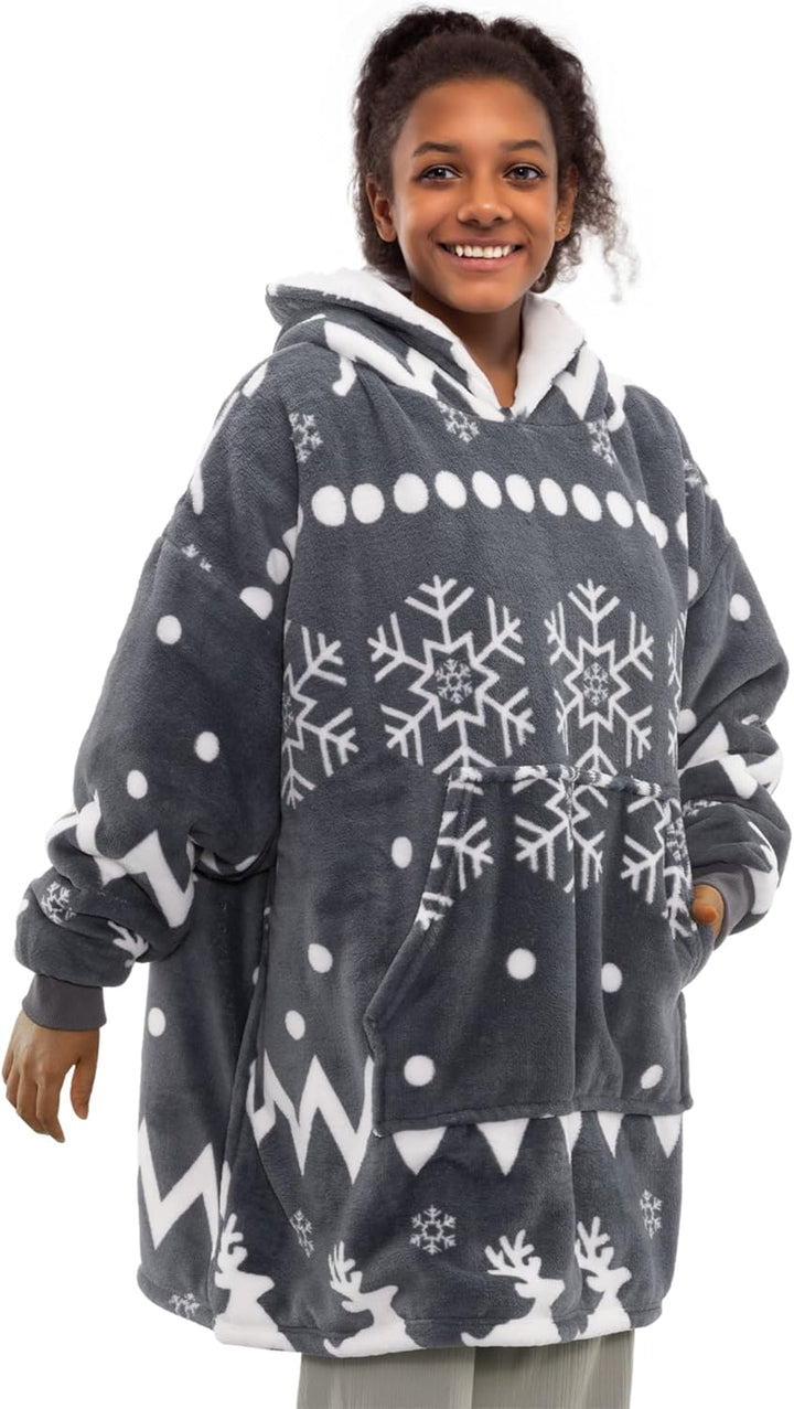 HOMELEVEL Kinder Sherpa Hoodie Pullover - Pulli mit Kapuze für Jungs und Mädchen - Kuschel Sweatshir