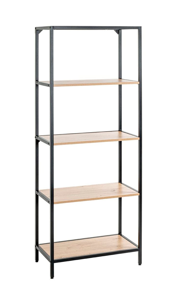 HAKU Regal Eiche hell, schwarz, MDF, Metall - Masse: B 64 x H 167 x T 35 cm, Style: Modern Eiche, Sc