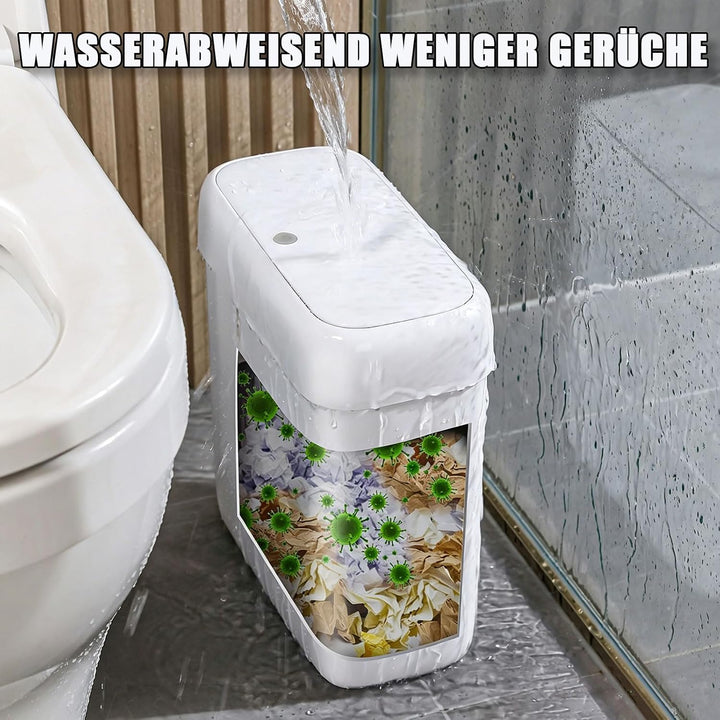 funest 2er Set Badmülleimer mit Deckel, Schmaler Mülleimer für Badezimmer, Kunststoff Abfalleimer mi