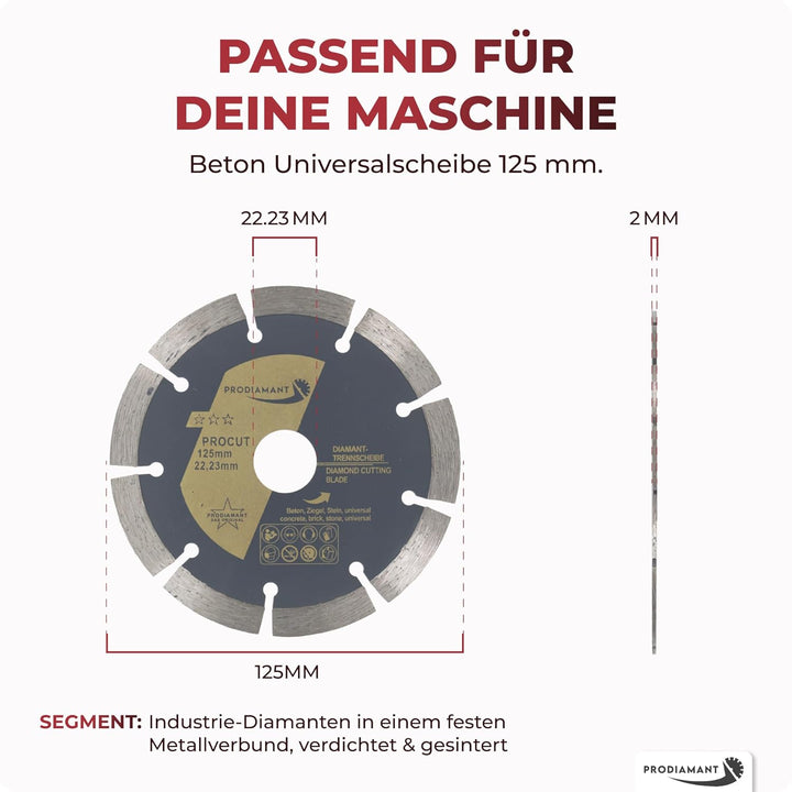 PRODIAMANT Diamanttrennscheiben Set 2x 125mm universal Trennscheibe für Stein, Beton, Granit, Mauerw