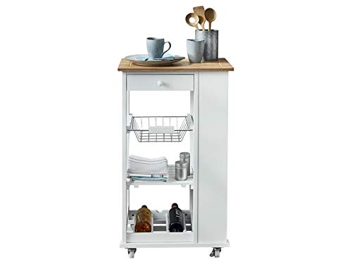 Phoenix Nizza Servierwagen, Trolley, Küchenwagen, MDF lackiert, Weiss, 50x86x37