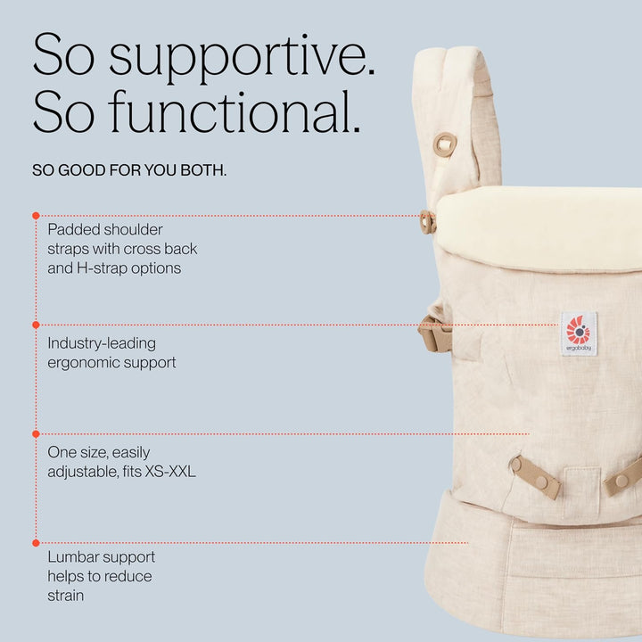 Ergobaby Adapt Leinen Babytrage für Neugeborene ab Geburt, 3-Positionen Ergonomische Babybauchtrage
