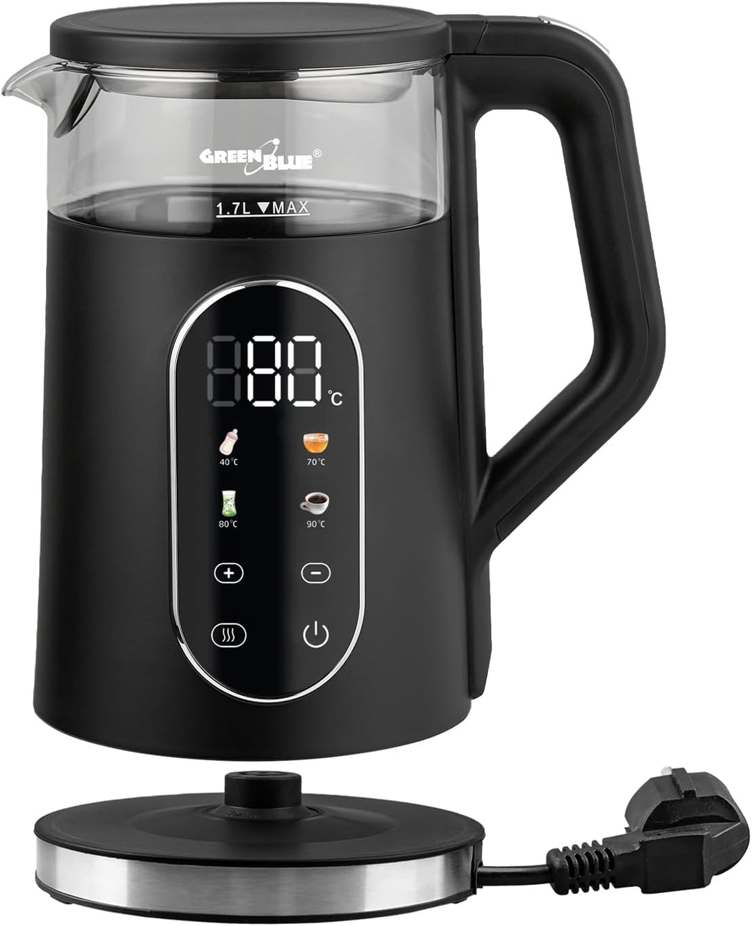 GreenBlue GB670 B Kabelloser Wasserkocher 1,7 l 2200 W | Temperaturregelung 40–100 °C in 5-°C-Schrit